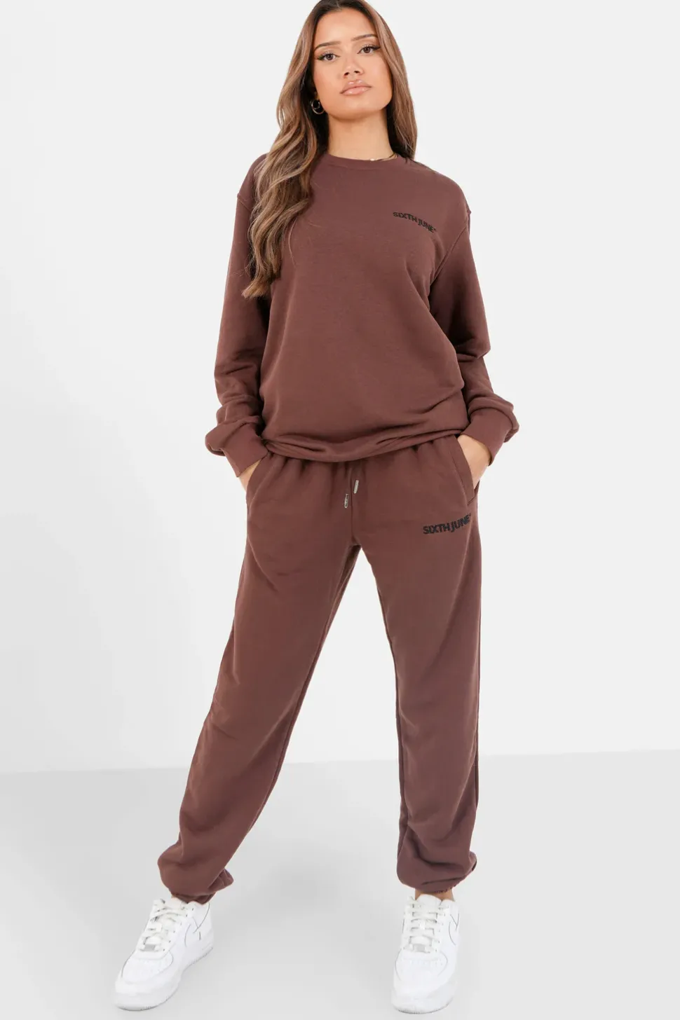 Sweatshirt Soft Logo Brode Marron Fonce