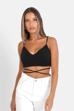 Top Bretelles Cordons Cotele Noir
