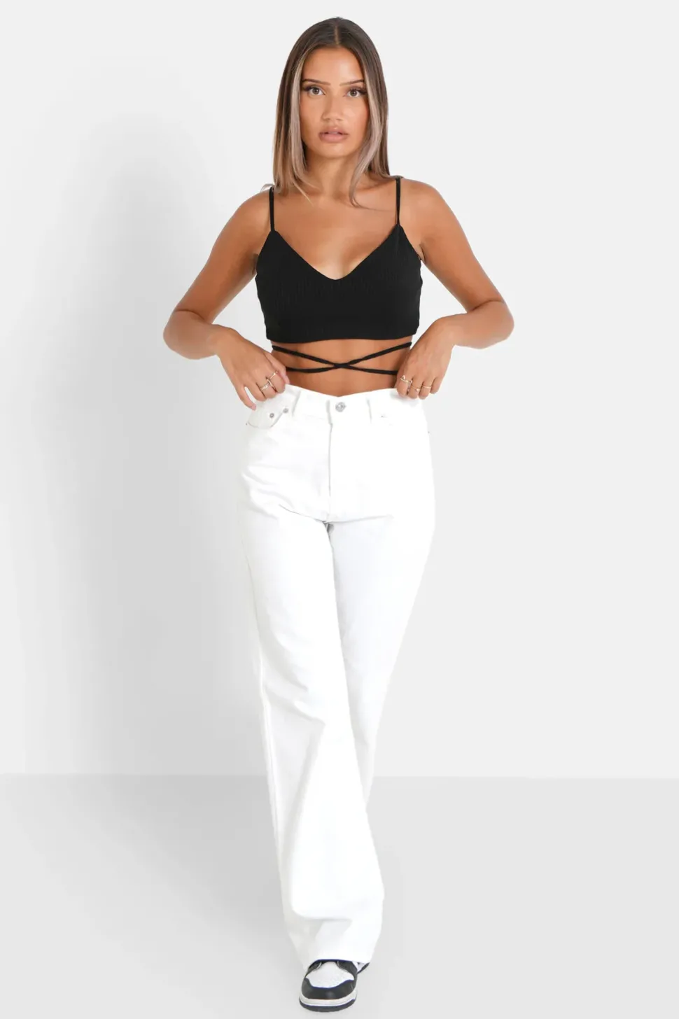 Top Bretelles Cordons Cotele Noir
