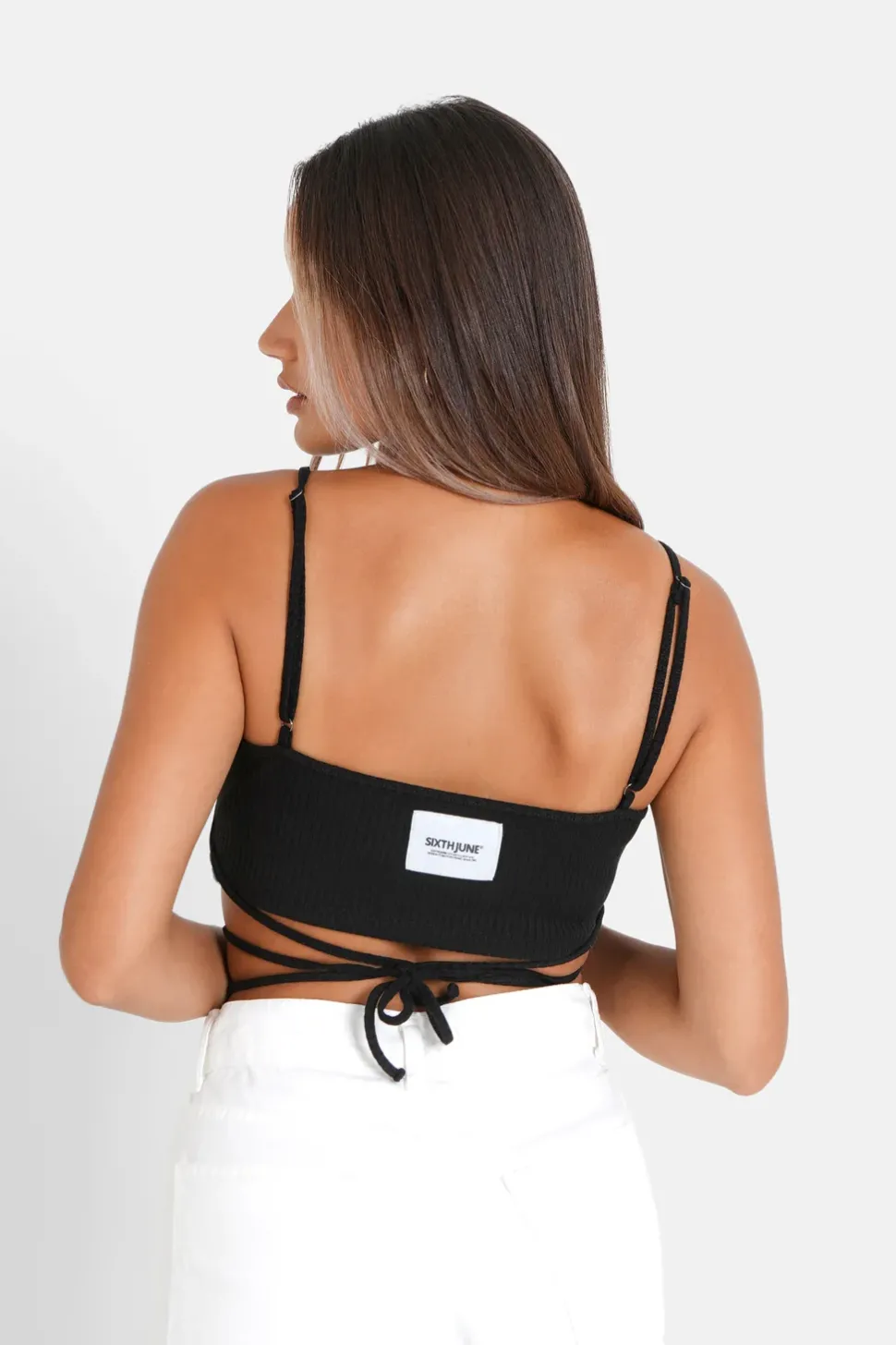 Top Bretelles Cordons Cotele Noir