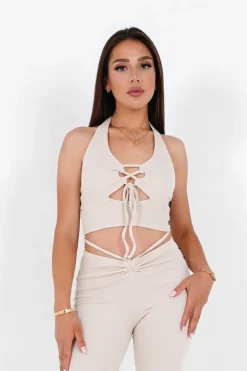 Top Cordons Dos Nu Beige