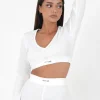 Top Cotele Manches Longues Blanc Casse