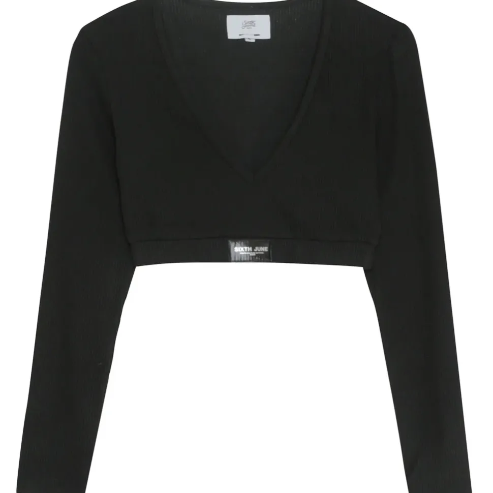 Top Cotele Manches Longues Noir