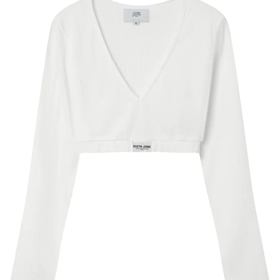 Top Cotele Manches Longues Blanc Casse