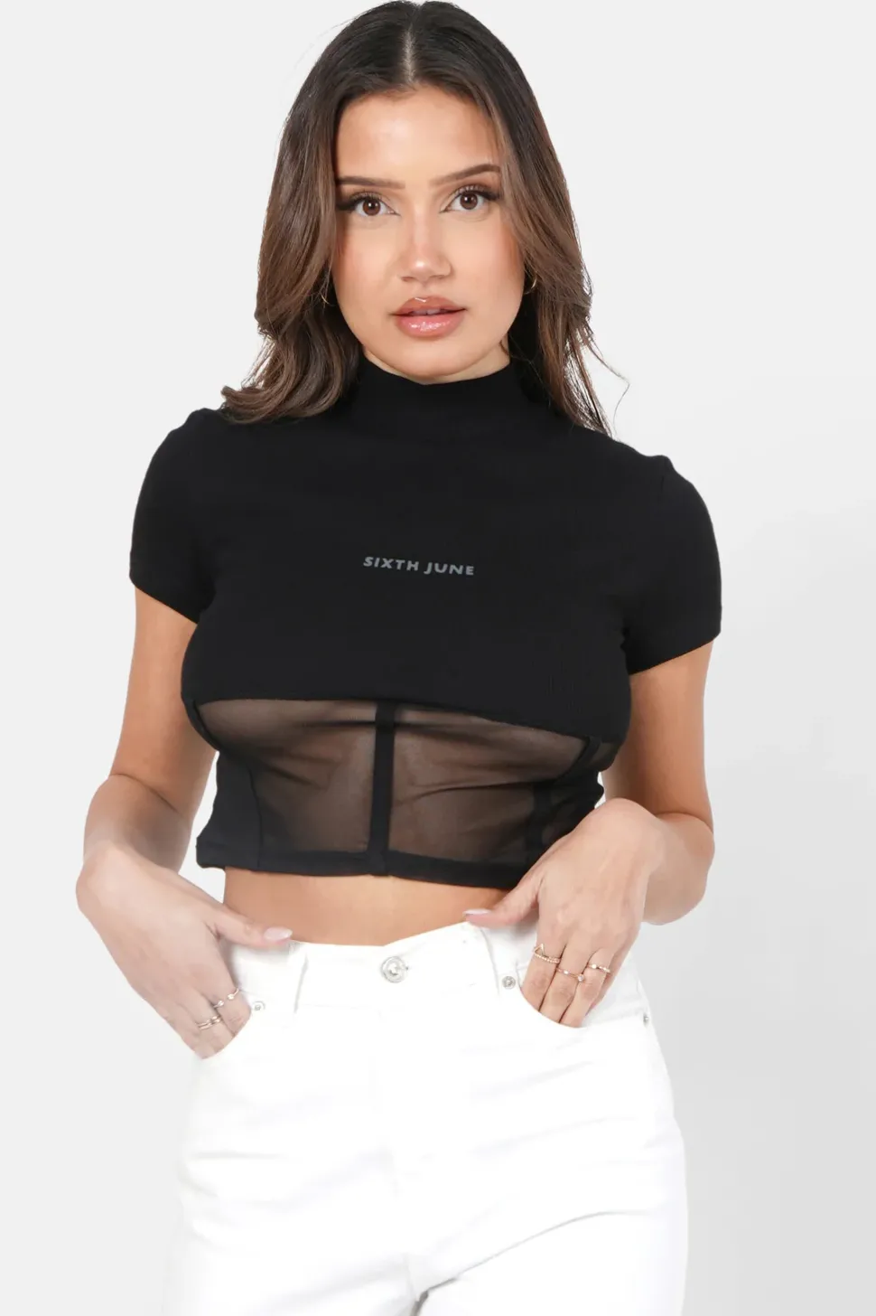 Top Court Corset Transparent Noir