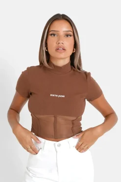 Top Court Corset Transparent Marron Clair