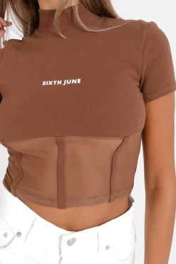 Top Court Corset Transparent Marron Clair