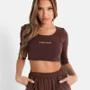 Top Court Logo Printe Manches 3/4 Marron