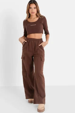 Top Court Logo Printe Manches 3/4 Marron
