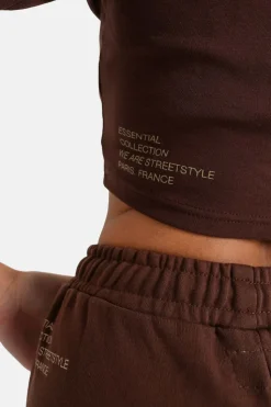 Top Court Logo Printe Manches 3/4 Marron