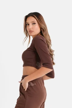 Top Court Logo Printe Manches 3/4 Marron