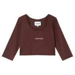 Top Court Logo Printe Manches 3/4 Marron