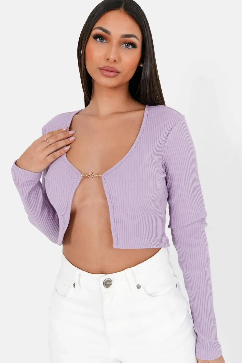Top Court Ouverture Bijou Devant Violet Clair