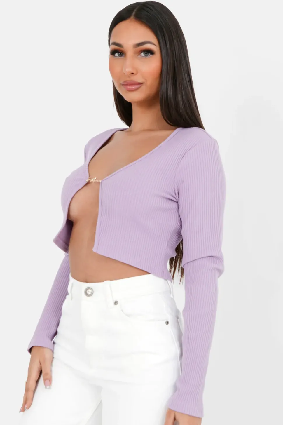 Top Court Ouverture Bijou Devant Violet Clair