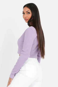 Top Court Ouverture Bijou Devant Violet Clair