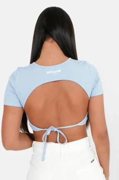 Top Manches Courtes Dos Nu Bleu Clair