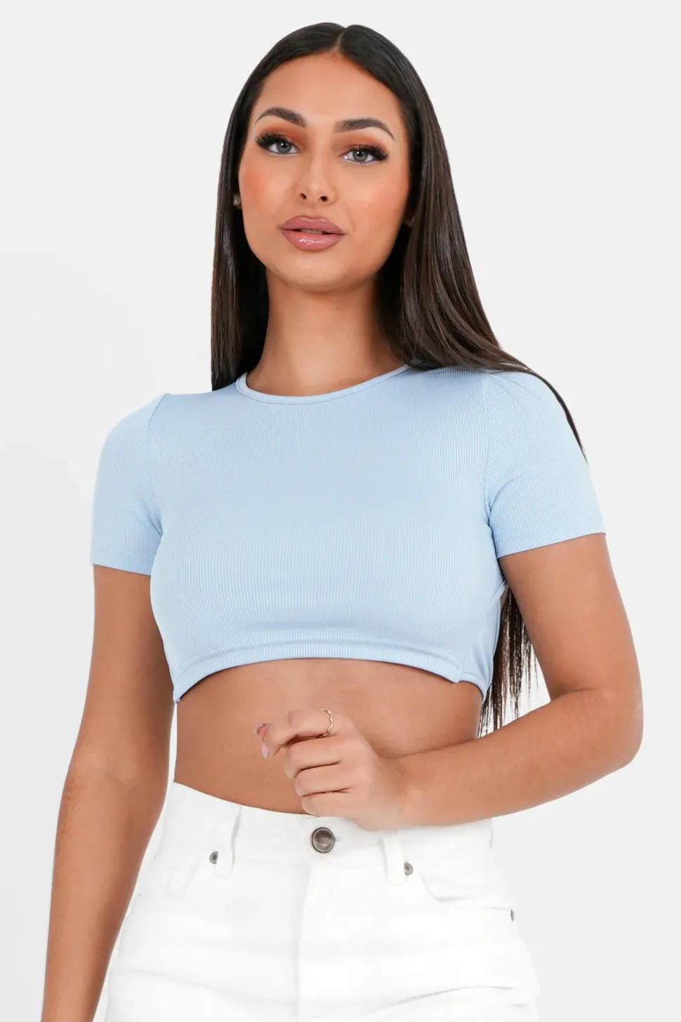 Top Manches Courtes Dos Nu Bleu Clair