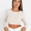 Top Manches Longues Dos Nu Beige Clair