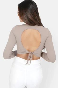 Top Manches Longues Dos Nu Beige Fonce