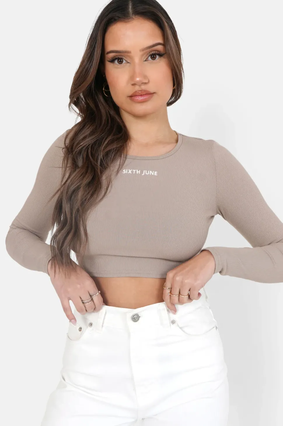 Top Manches Longues Dos Nu Beige Fonce