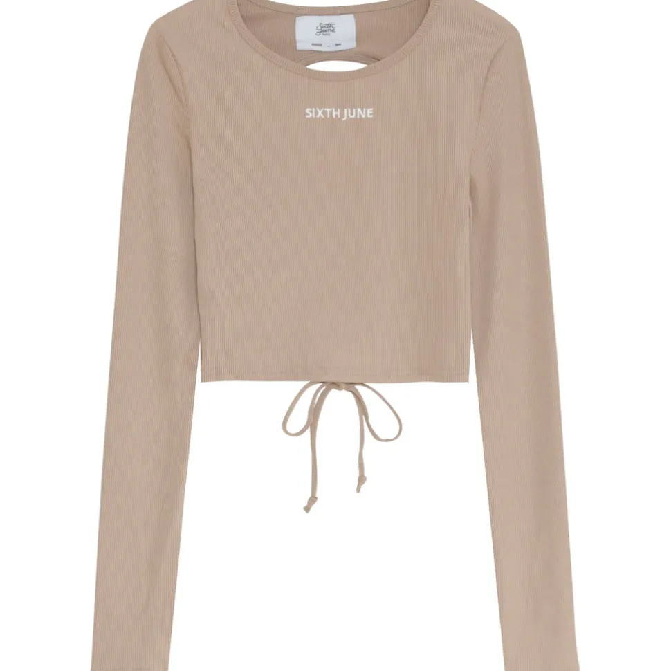 Top Manches Longues Dos Nu Beige Fonce