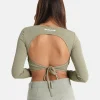 Top Manches Longues Ouverture Dos Vert Kaki