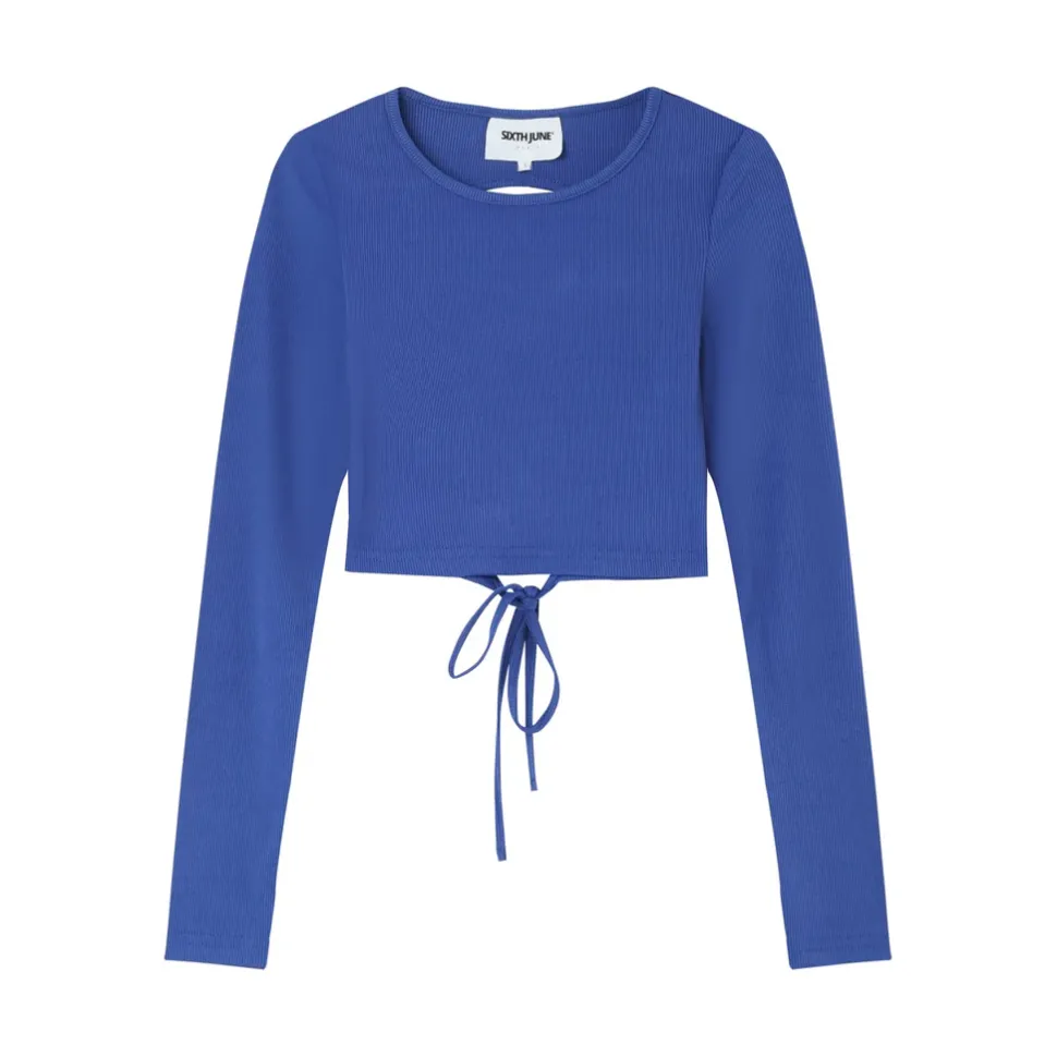 Top Manches Longues Ouverture Dos Bleu Fonce