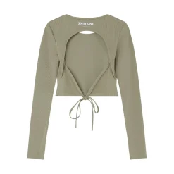 Top Manches Longues Ouverture Dos Vert Kaki
