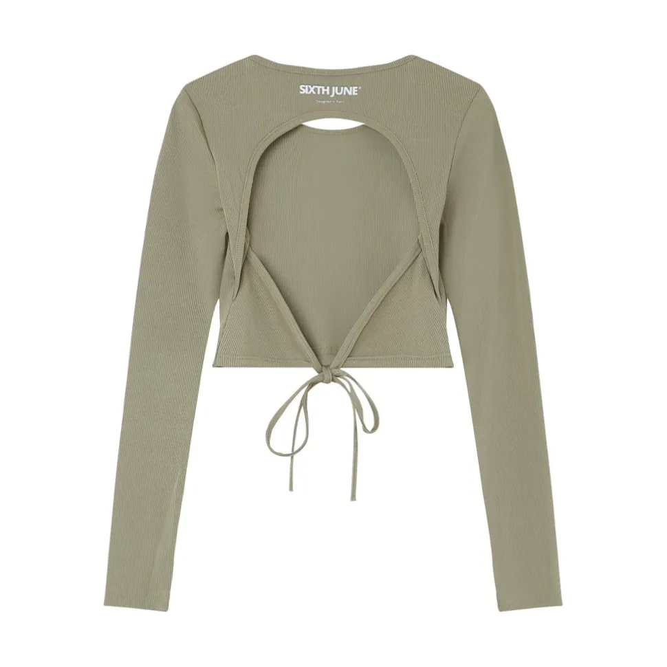 Top Manches Longues Ouverture Dos Vert Kaki