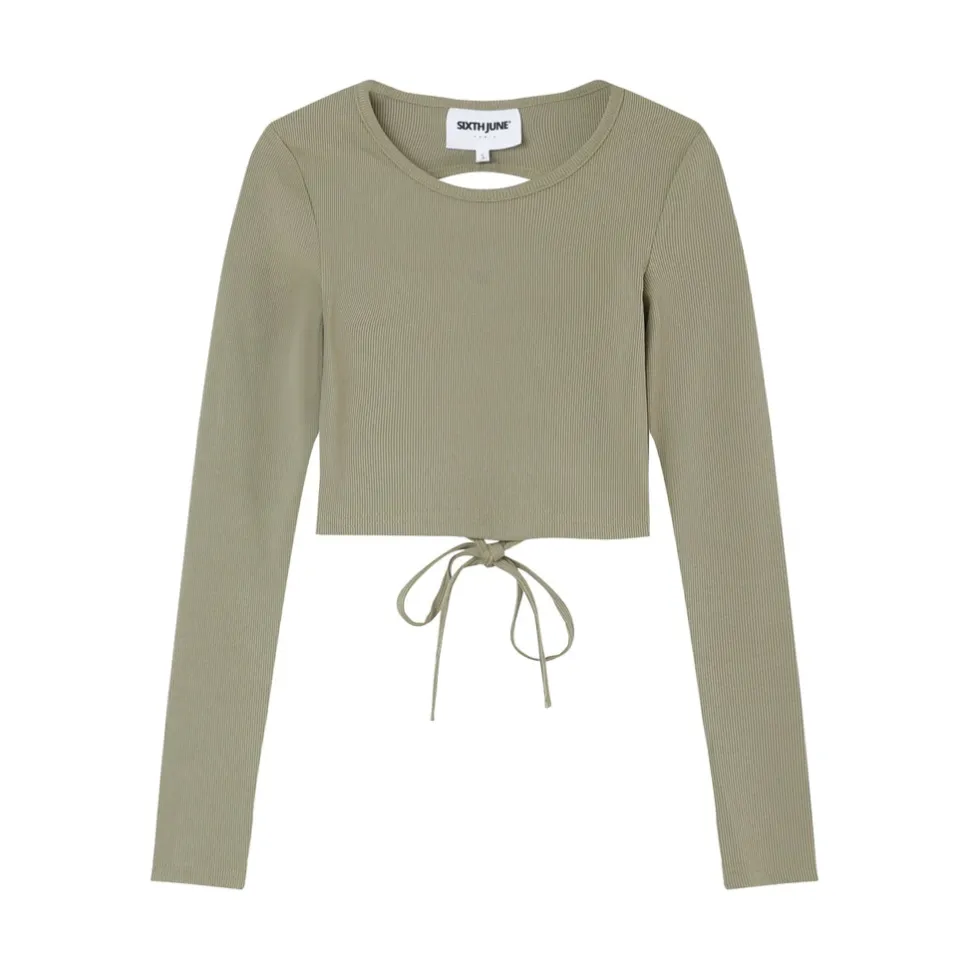 Top Manches Longues Ouverture Dos Vert Kaki