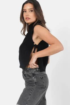 Top Sans Manches Maille Ouverture Noir