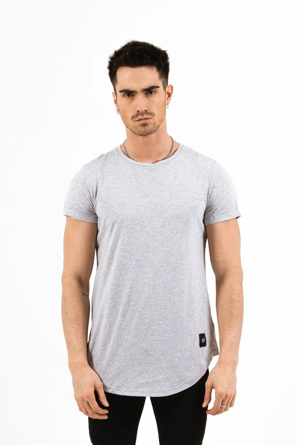 T-Shirt Bas Arrondi Gris Clair