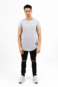 T-Shirt Bas Arrondi Gris Clair
