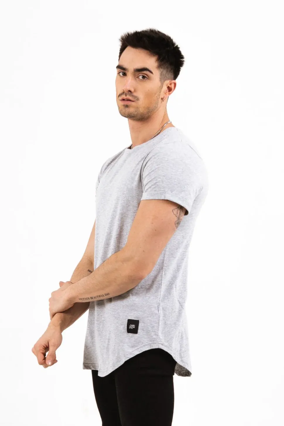 T-Shirt Bas Arrondi Gris Clair