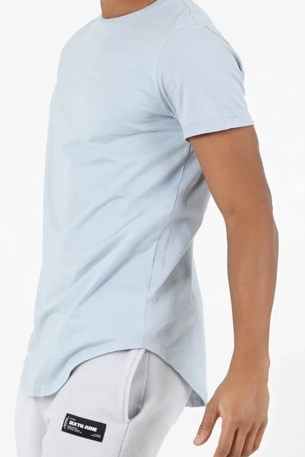 T-Shirt Bas Arrondi Long Bleu Clair