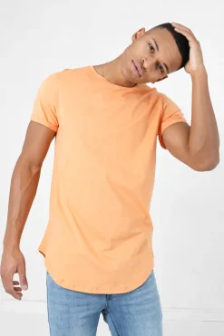 T-Shirt Bas Arrondi Long Orange Clair