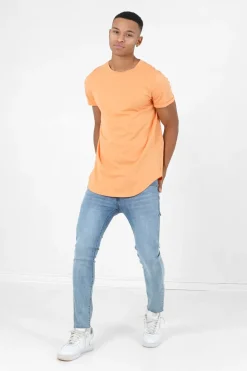 T-Shirt Bas Arrondi Long Orange Clair