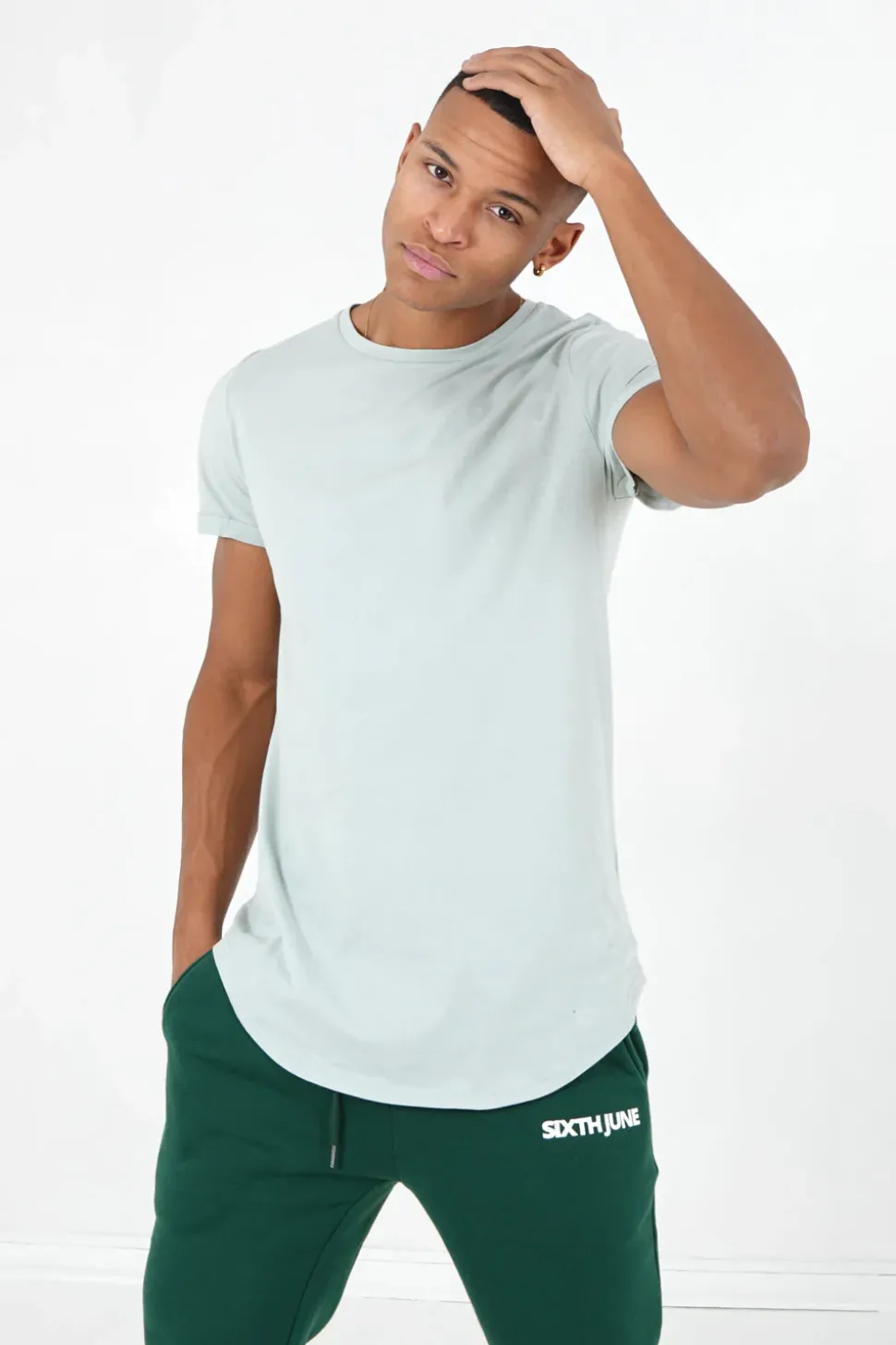 T-Shirt Bas Arrondi Long Vert Clair