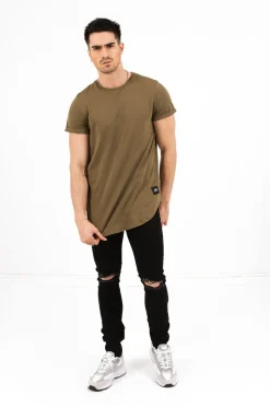 T-Shirt Bas Arrondi Vert Kaki