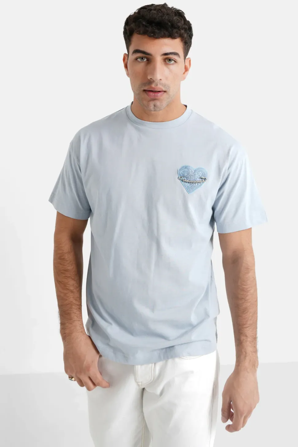 T-Shirt Coeur Brode Bleu Clair