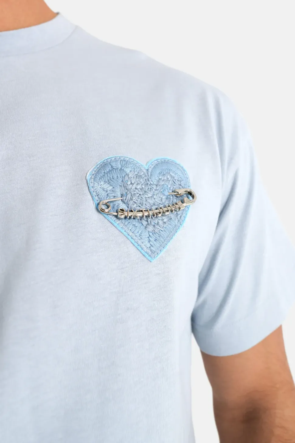 T-Shirt Coeur Brode Bleu Clair