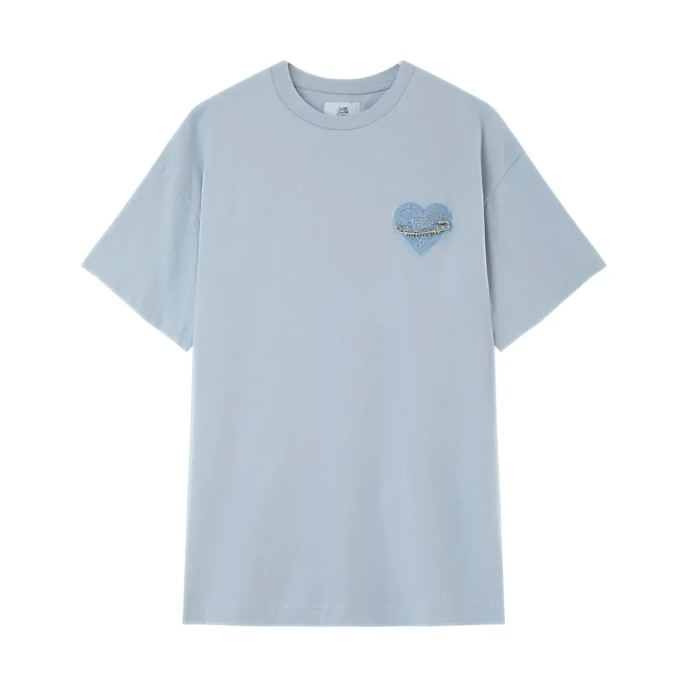 T-Shirt Coeur Brode Bleu Clair