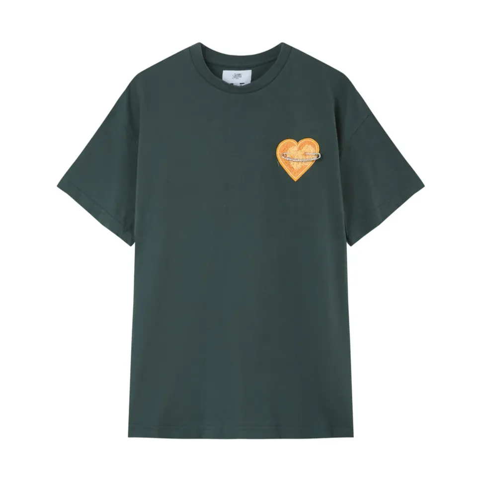 T-Shirt Coeur Brode Vert Fonce