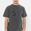 T-Shirt College Logo Brode Gris Fonce