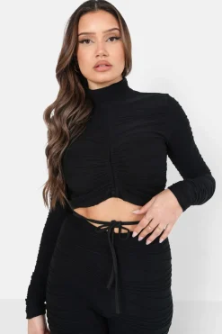 T-Shirt Court Texture Plisse Noir