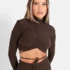 T-Shirt Court Texture Plisse Marron Fonce