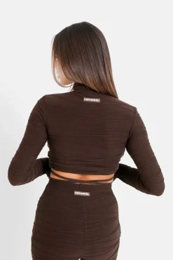 T-Shirt Court Texture Plisse Marron Fonce