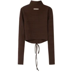 T-Shirt Court Texture Plisse Marron Fonce