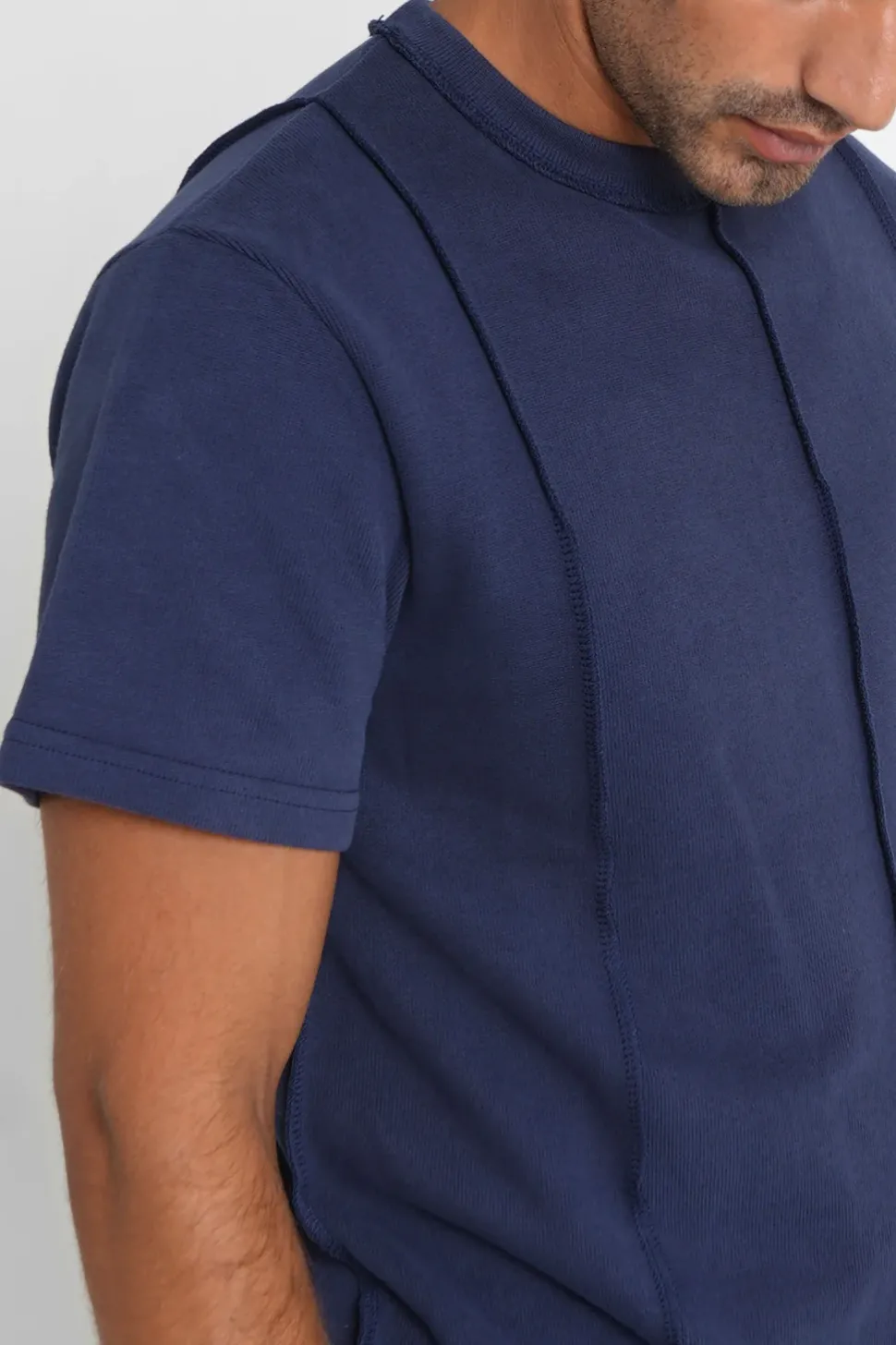 T-Shirt Coutures Exterieure Epais Bleu