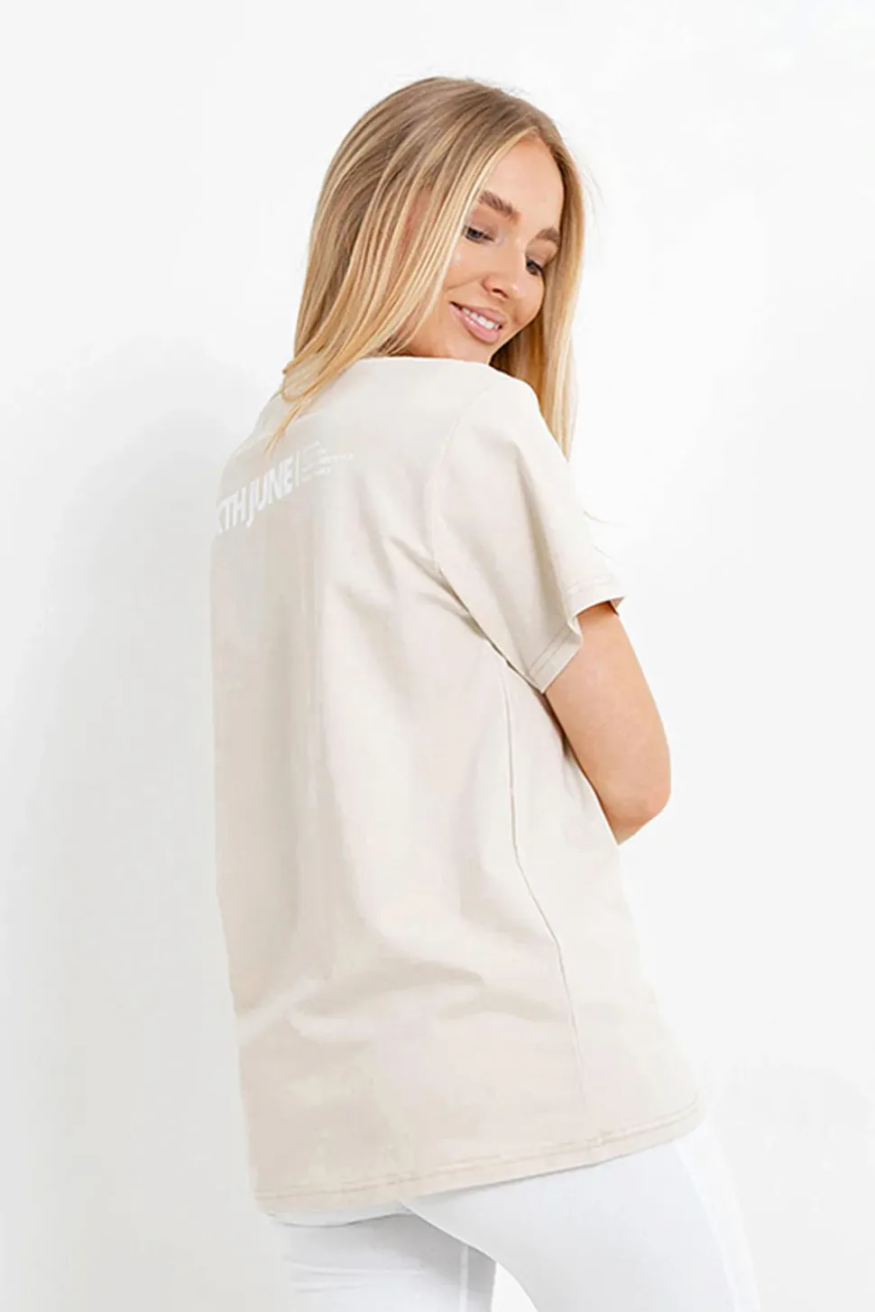 T-Shirt Double Logo Beige Clair